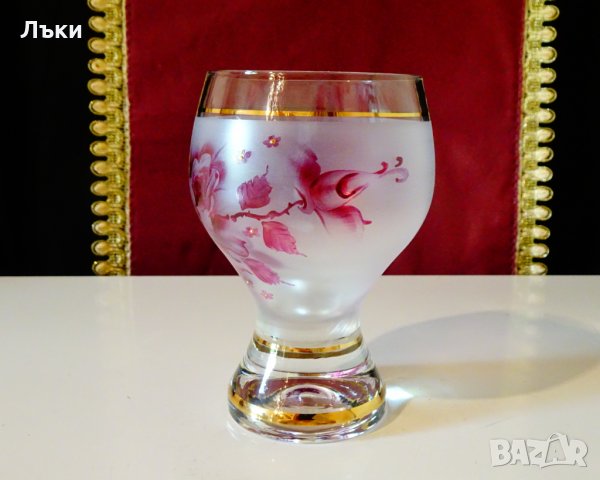 Немска кристална чаша,бокал,злато,рози. , снимка 4 - Чаши - 30331804