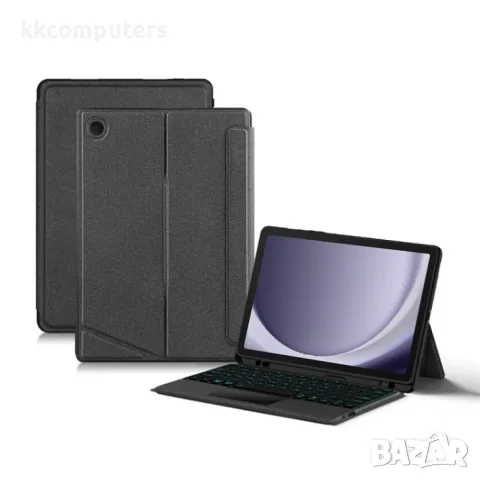 За Samsung Galaxy Tab A9+ / A11+ Кожен Калъф с Подвижна Bluetooth Клавиатура, Тъчпад и Цветна Подсве