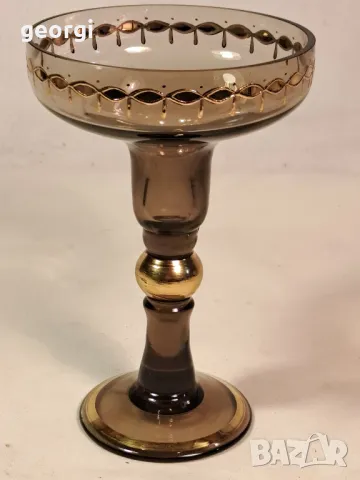 стъклен свещник с позлата 25/1
