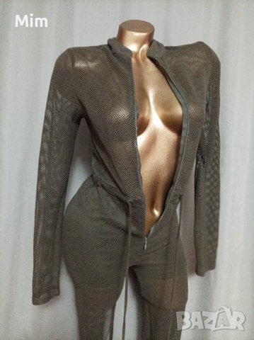  FASHIONNOVA M Зелен гащеризон на мрежа, снимка 2 - Гащеризони - 37271236