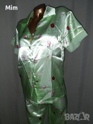 Melissa Broun 42/44 Сатенена зелена пижама / нощница/ горнище и долнище , снимка 6 - Нощници - 38130136