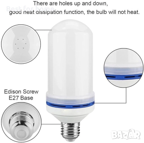 LED крушка с ефект на пламък - 4 режима, сензор за гравитация, 1500K, снимка 3 - Лед осветление - 52830038