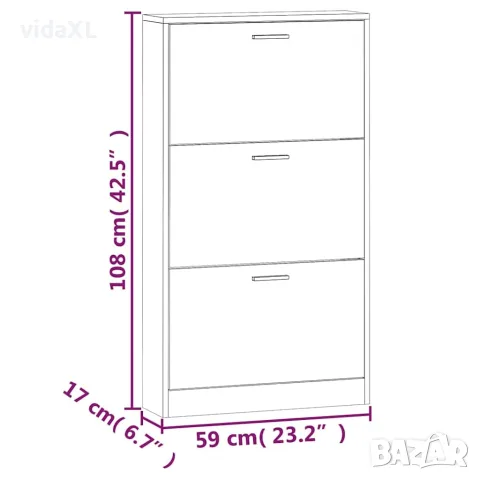 vidaXL Шкаф за обувки, дъб, 59x17x108 см, инженерно дърво, снимка 10 - Шкафове - 56147114