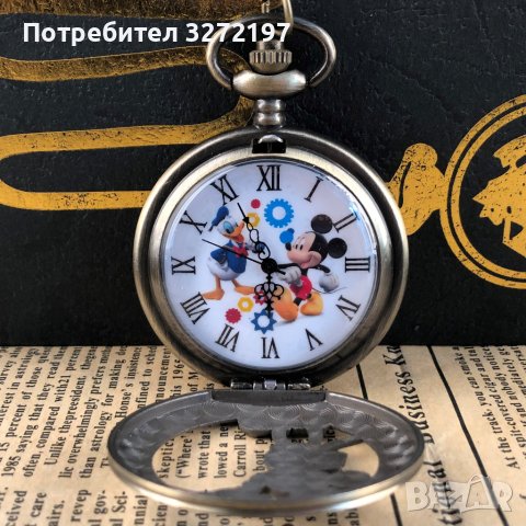 Мики Маус Класически джобен кварцов часовник с римски цифри+ верижка, снимка 1 - Джобни - 42201200