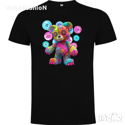 Нова детска тениска с Цветно Мече в черен цвят, снимка 1