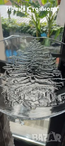 Стъклено плато с коледен  мотив. Vetreria Etrusca "Holiday collection" , Италия. , снимка 8 - Чинии - 47277129
