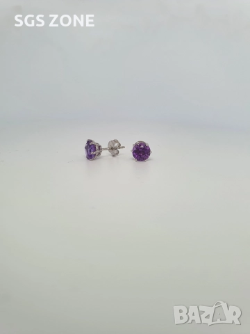 Сребърни обеци с естествен аметист., снимка 6 - Обеци - 52874985