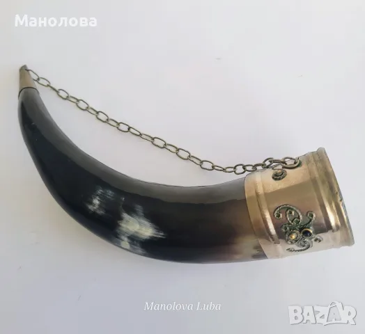 Колекционерски рог от естествен материал с релефна украса.