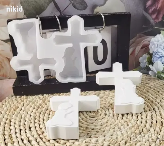 2 кръста кръст с момиче момче дете деца силиконов молд форма фондан шоколад гипс смола, снимка 5 - Форми - 48790696