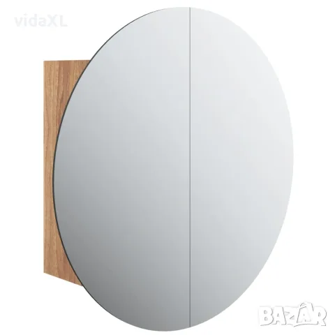 vidaXL Шкаф за баня с кръгло огледало и LED, дъб, 47x47x17,5 см（SKU: 345586）