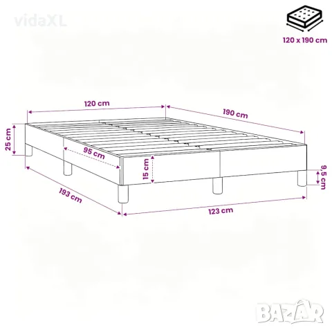 vidaXL Рамка за легло без матрак, тъмносив, 120x190 см, плат, снимка 9 - Спални и легла - 56146810