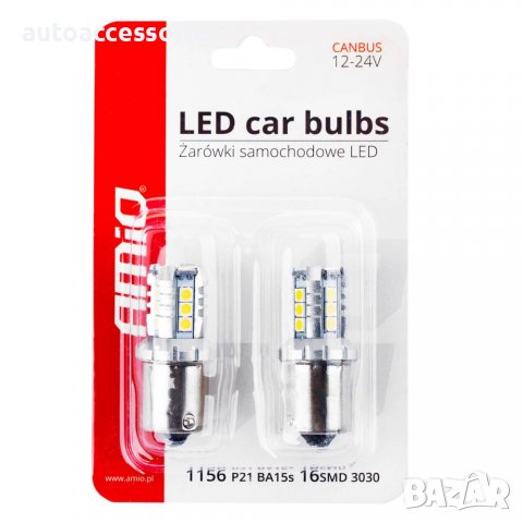 3000053467 Крушки диодни LED CANBUS 3030 16SMD 1156 BA15S P21W R10W R5W Бял 12V / 24V 2бр 02796, снимка 3 - Аксесоари и консумативи - 36674908