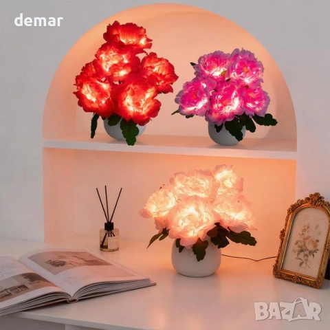 Настолна LED лампа, божур във ваза, USB захранване, димиране, снимка 7 - Настолни лампи - 53981863