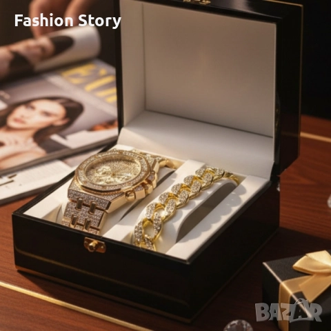 Универсален комплект часовник и гривна с кубинска плетка, снимка 3 - Романтични подаръци - 51935362