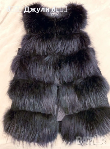 Пухкав елек с естествен косъм от сребърна лисица, снимка 2 - Елеци - 53210065