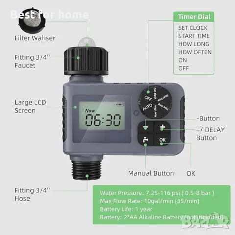  Градински  програмируем таймер, програматор за вода WTESK, снимка 6 - Напояване - 49771795