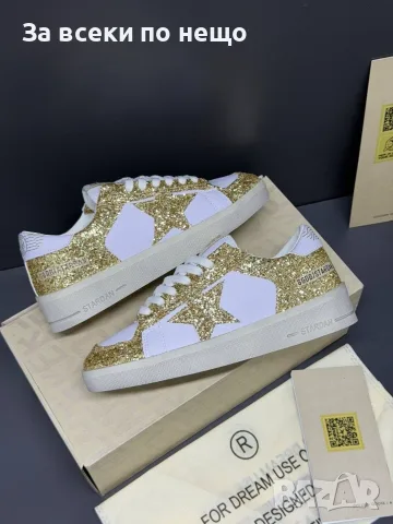 Golden Goose Дамски Бели Маратонки Със Златен Глитер👟Дамски Спортни Обувки GGDB Код E98