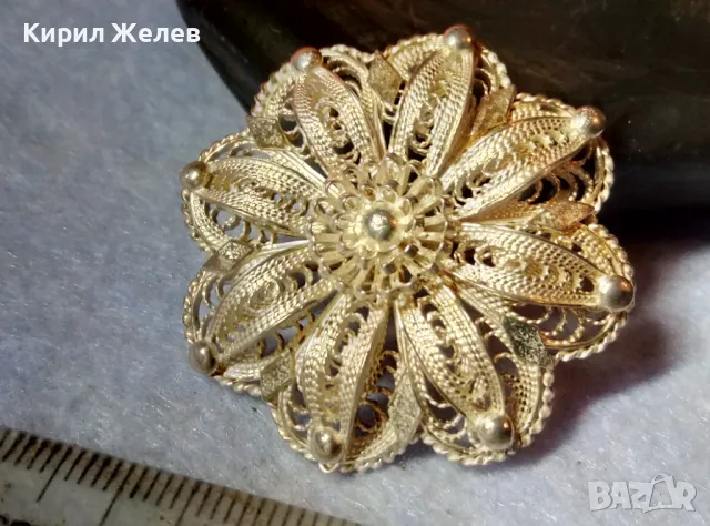 ПРЕКРАСНА СТАРА ФИЛИГРАННА СРЕБЪРНА БРОШКА ЦВЕТЕ СРЕБРО 900 НЕЖНА РЪЧНА МАЙСТОРСКА ИЗРАБОТКА 47964, снимка 3 - Антикварни и старинни предмети - 48476769