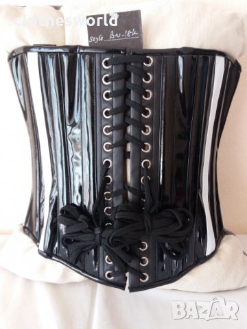 Лачен корсет под бюста в черно и бяло Busk с метални банели, снимка 8 - Корсети, бюстиета, топове - 35025136