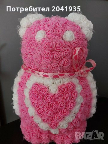 Мече от рози в розово и бяло, снимка 3 - Други - 31577269
