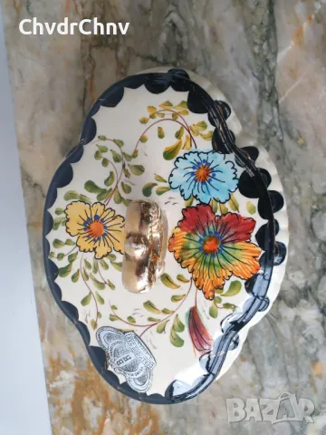 Стара белгийска порцеланова кутия-бижутерка/H.Bequet Quaregnon 21см, снимка 3 - Декорация за дома - 48965857