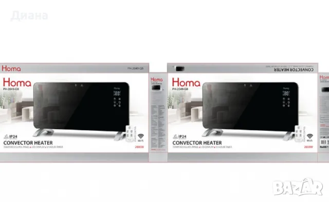 Конвекторна печка , стъклен панел, Wi-Fi,2000W