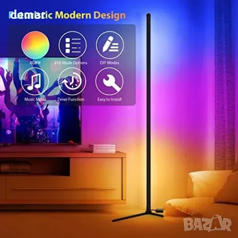Ъглова подова RGB LED лампа, 156,21 см, с приложение и дистанционно, снимка 2 - Други стоки за дома - 56011784