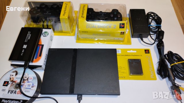 Плейстейшън 2 Слим PS2 Slim пълен комплект с 2бр. джойстик и 70 игри хард диск, снимка 1 - PlayStation конзоли - 39618848