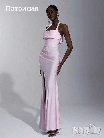 Чисто нова Елегантна, официална, дълга розова рокля с цепка, размер L  Л, еластан, за бал или сватба, снимка 3 - Рокли - 54220312