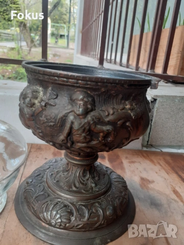 Стара газена лампа от мед бакър и стъкло, снимка 4 - Антикварни и старинни предмети - 54183271