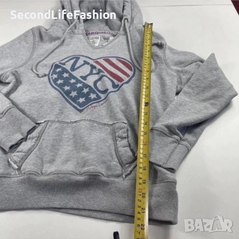 Дамски суитшърт Tommy Hilfiger с качулка и американско знаме, размер XS, сив, снимка 4 - Суичъри - 52505620