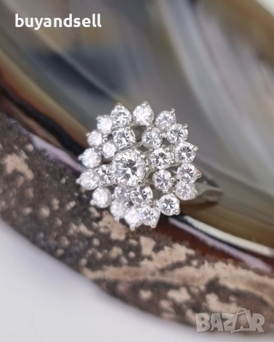 Пръстени с диаманти 18к бяло злато, снимка 16 - Пръстени - 54328191