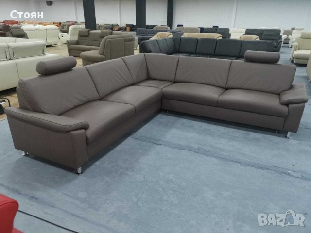 Кожен ъглов диван с ф-я сън цвят Мока "Vito Spring", снимка 1 - Дивани и мека мебел - 39331004