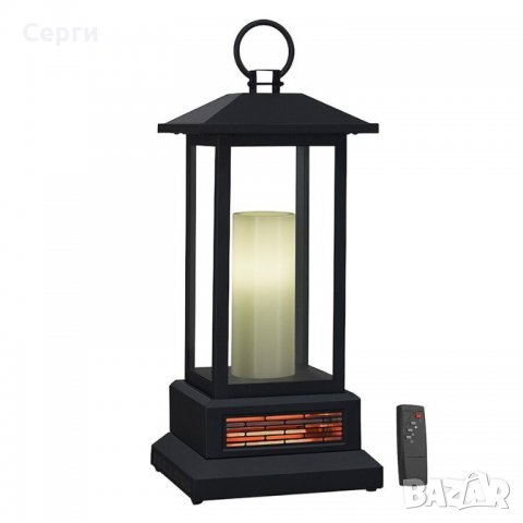 Декоративен фенер инфрачервено кварцово отопление Twin-Star, 1500W, Височина 73см, Черен