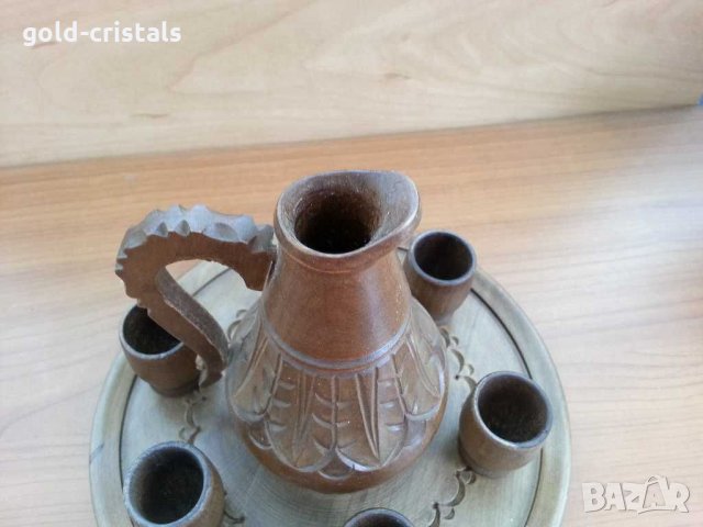 Дървен декоративен сервиз чашки и гарафа , снимка 2 - Антикварни и старинни предмети - 30214713