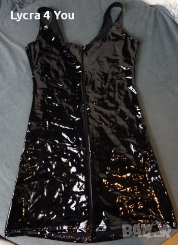 Noir Handmade M/L нова лачена/винил къса рокля с цип отпред, снимка 4 - Рокли - 42486927