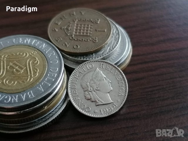 Монета - Швейцария - 5 рапен | 1958г., снимка 2 - Нумизматика и бонистика - 35183303