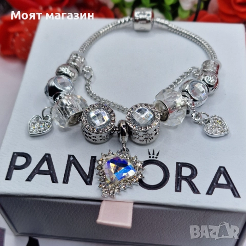 Дамска гривна тип Pandora – сребриста с голяма кристална висулка