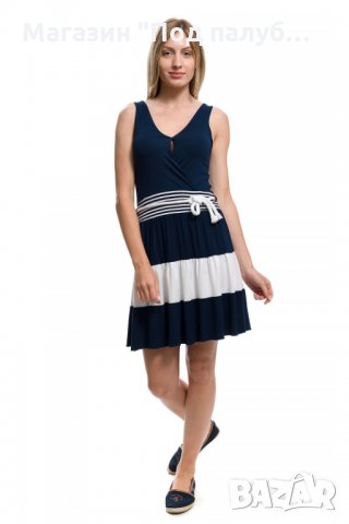 Нова дамска разкроена моряшка рокля с дълбоко деколте, райе, снимка 5 - Рокли - 30313746