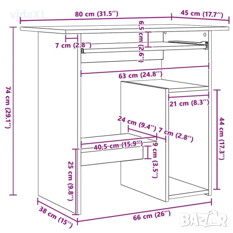 vidaXL Бюро, бяло, 80x45x74 см, инженерно дърво, снимка 10 - Бюра - 56147774