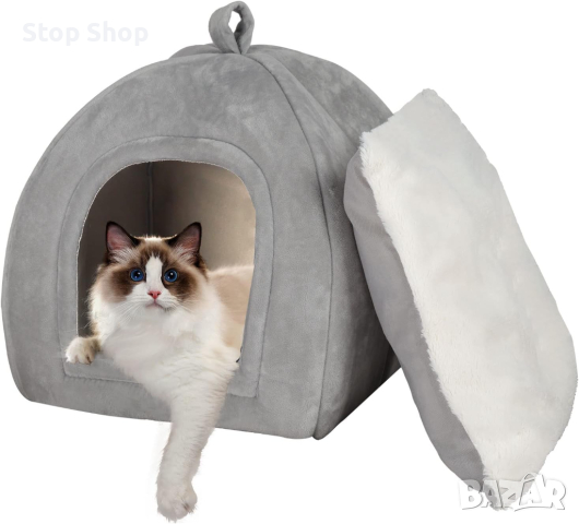 2в1 котешка къща Cat Cave Cat Bed Fluffy Cuddly Cave with Cushion Перяща се котешка къща Вът, снимка 1 - За котки - 44715447