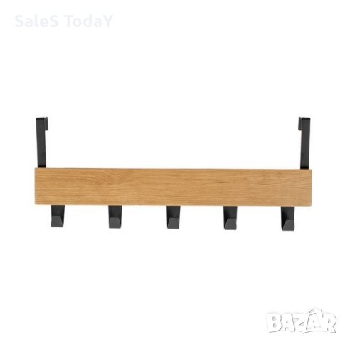 Закачалка за врата, кука, дърво и метал, 5 места, 38x7x16 см, кафяв, снимка 2 - Закачалки - 42649968