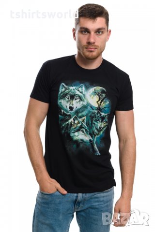 Нова мъжка тениска с дигитален печат Вълци, пълнолуние, Серия вълци, снимка 6 - Тениски - 29040473