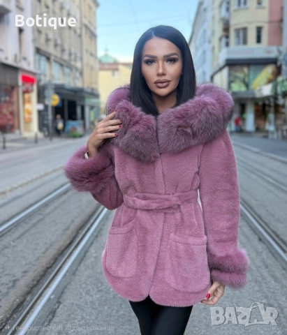 дамско палто с естествен косъм 