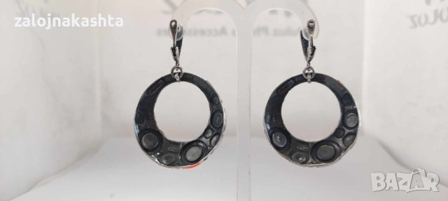 Сребърни обеци на  Nikol@s с инкрустирани с черен емайл-16,69гр/925, снимка 6 - Обеци - 42089404