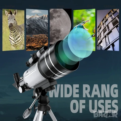 Астрономически Телескоп Alkinshue 70х400mm с Адаптер за Телефон и Статив , снимка 6 - Други - 53313040