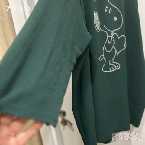 Макси oversize блуза туника със Снупи, тъмнозелена, снимка 4 - Туники - 56118889