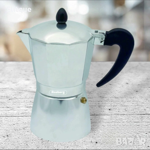Кубинска кафеварка Rosberg, за 3/ 6/ 9 чаши, Алуминий, снимка 3 - Други - 52594499