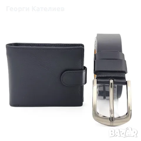 Мъжки портфейл и колан-Подаръчен комплект в черно Код на продукта:M-0030