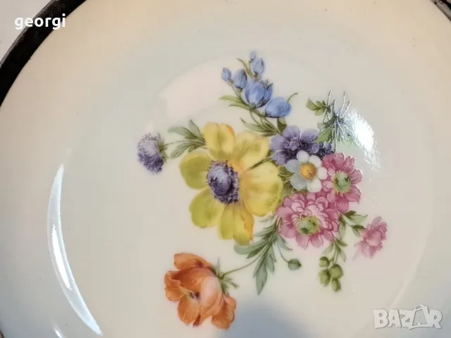декоративна порцеланова чинийка с цветя и сребърен кант  20/3, снимка 3 - Антикварни и старинни предмети - 49144363